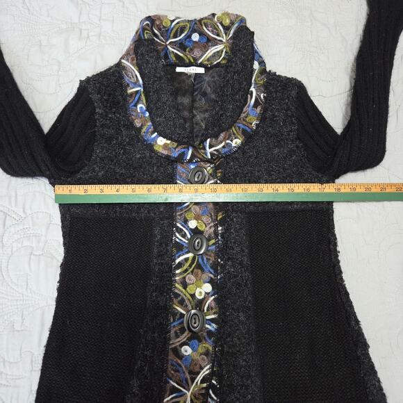 Sioni Woman's UNIQUE Mohair Wool Blend Embroidered Black Cardigan Sweater Size M - Picture 7 of 8